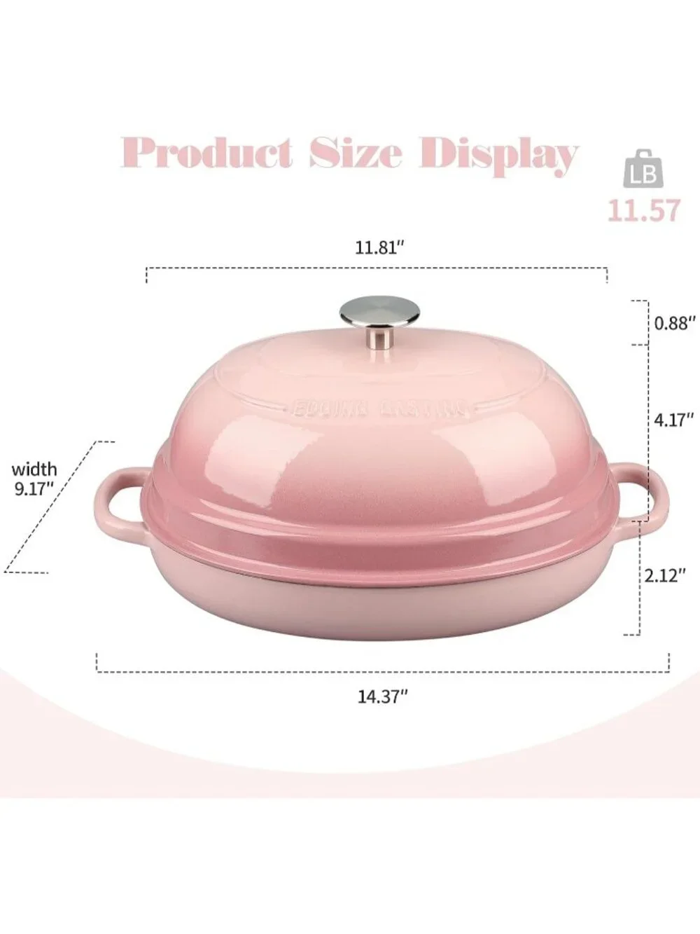 Pink 6QT Oval Cast Iron Dutch Oven Pot with Lid Bread Dutch Oven Baking Pan